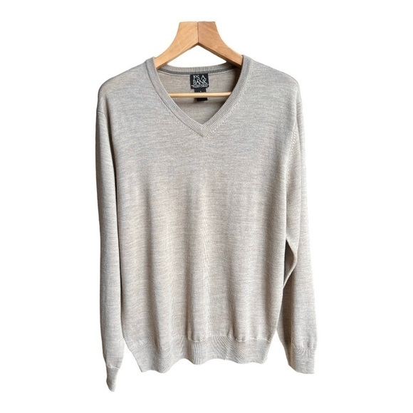 Jos. A. Bank Traveller’s Collection Men’s Tan Merino Wool Vneck Sweater, Large - Picture 1 of 9
